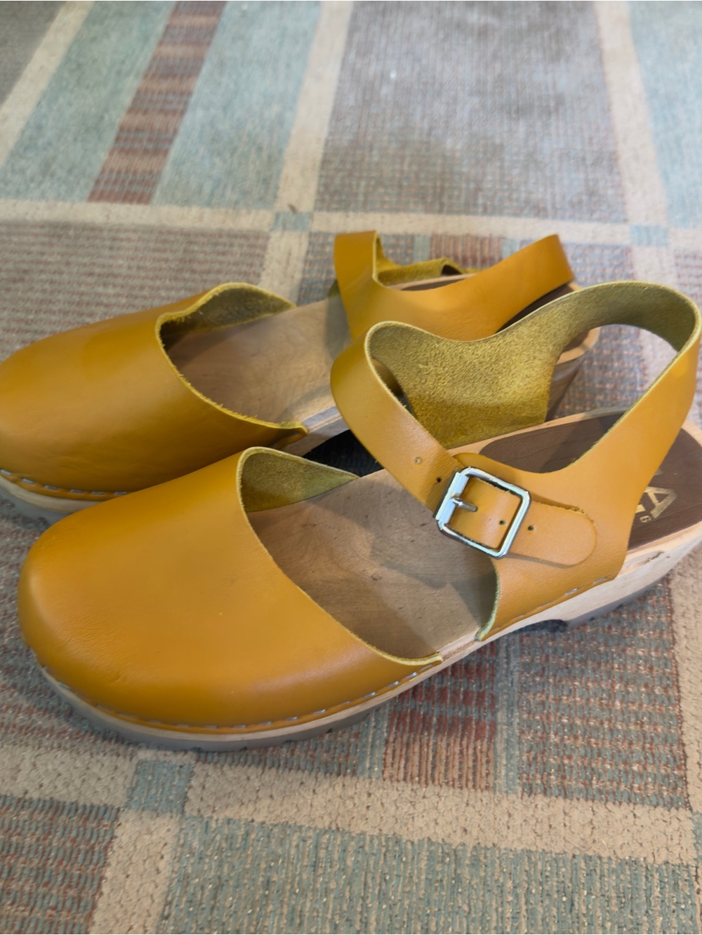 MIA Sofia Clogs Mustard Yellow Leather Buckle Strap Sandals